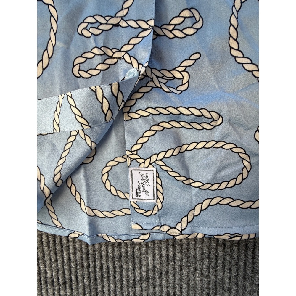 Karl Lagerfeld Paris Womens Blue Nautical Rope Print Button Down Blouse Large - Picture 4 of 8